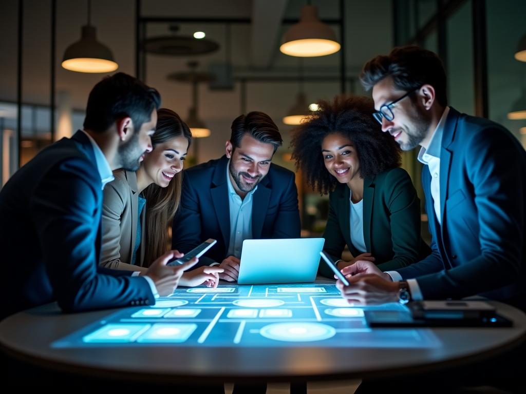 Equipo de trabajo colaborando en un entorno digital