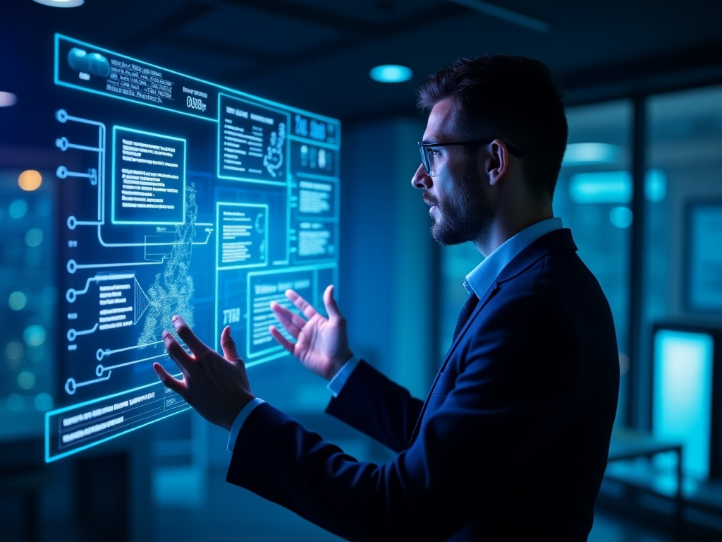 Concepto futurista de gestión de talento con interfaces holográficas